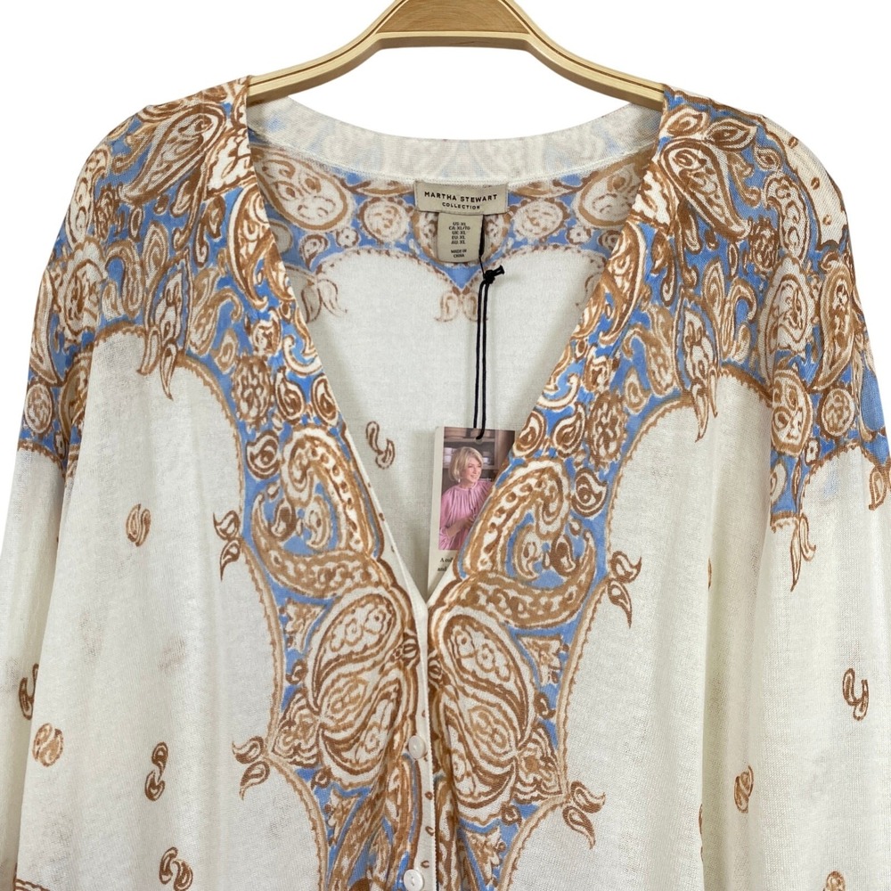 Martha Steward Paisley Cardigan Sweater Women XL Tan Moroccan Boho Cottagecore - Picture 10 of 11